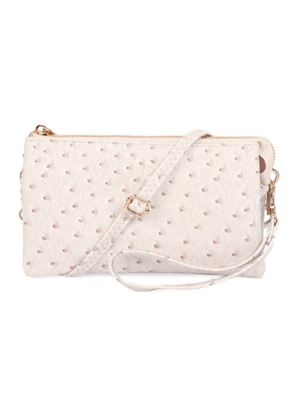 Women’s Vegan Ostrich Leather Ivory Crossbody Clutch Bag With Gold-tone Hardware